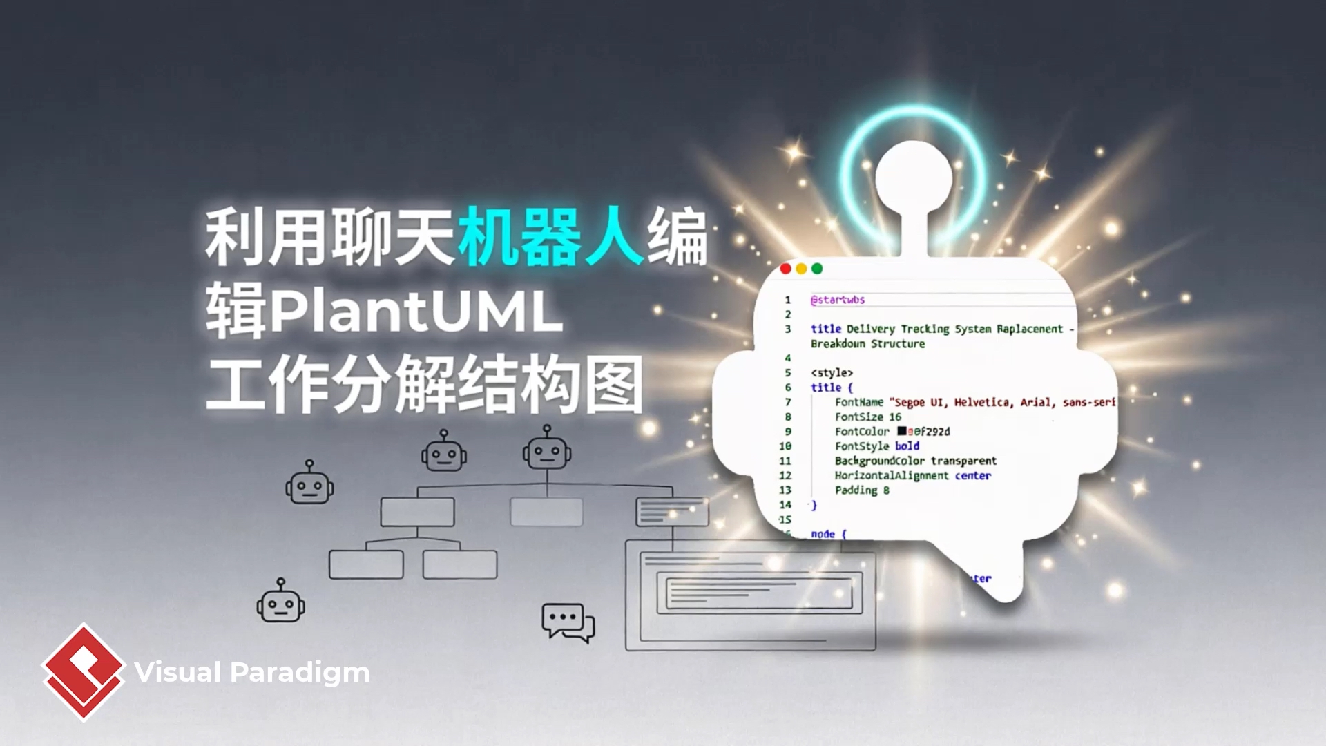如何使用 Visual Paradigm 聊天机器人 V2 编辑 PlantUML 工作分解结构图