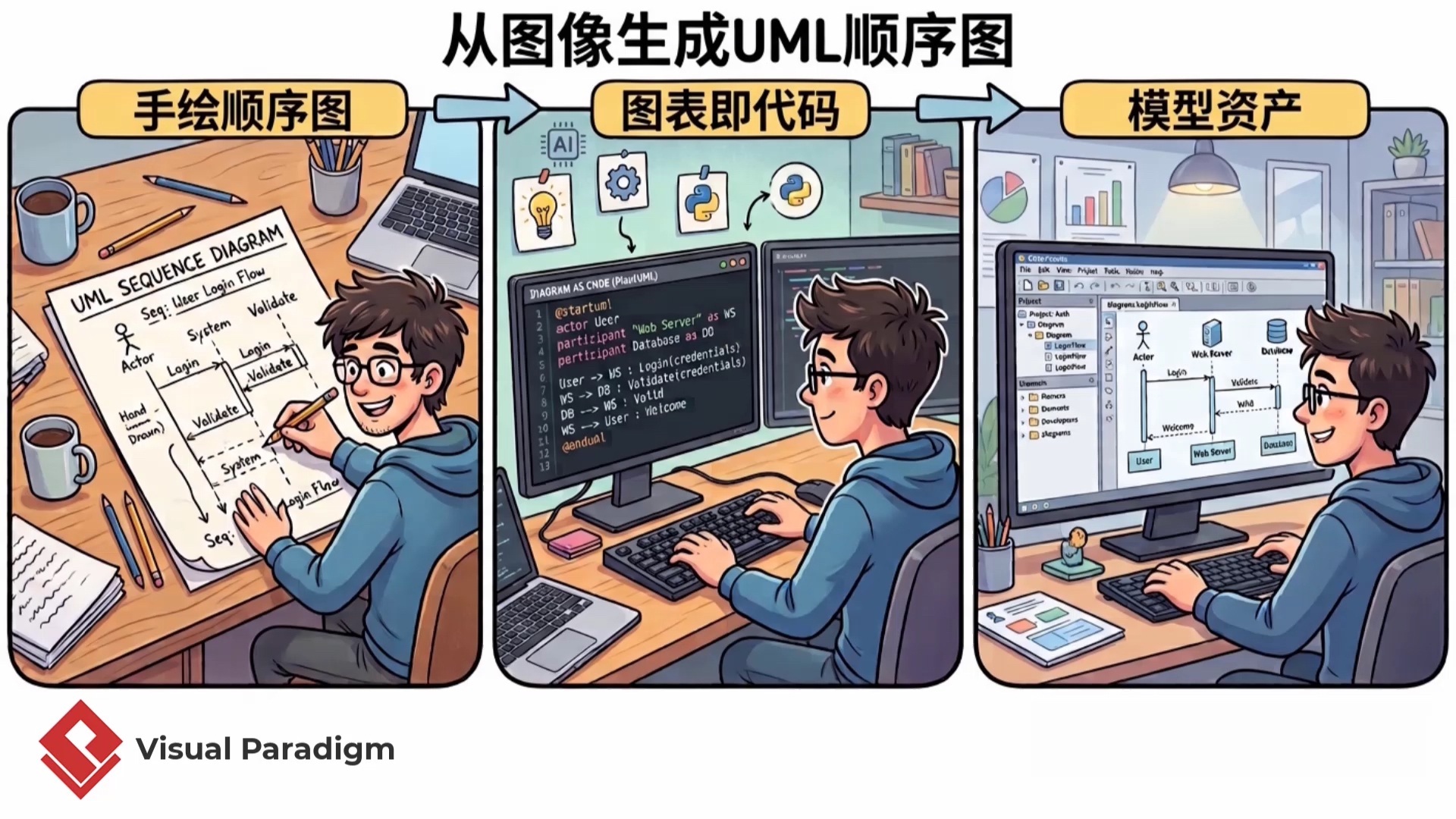 如何使用 VPasCode 将序列图图像转换为可编辑的 UML