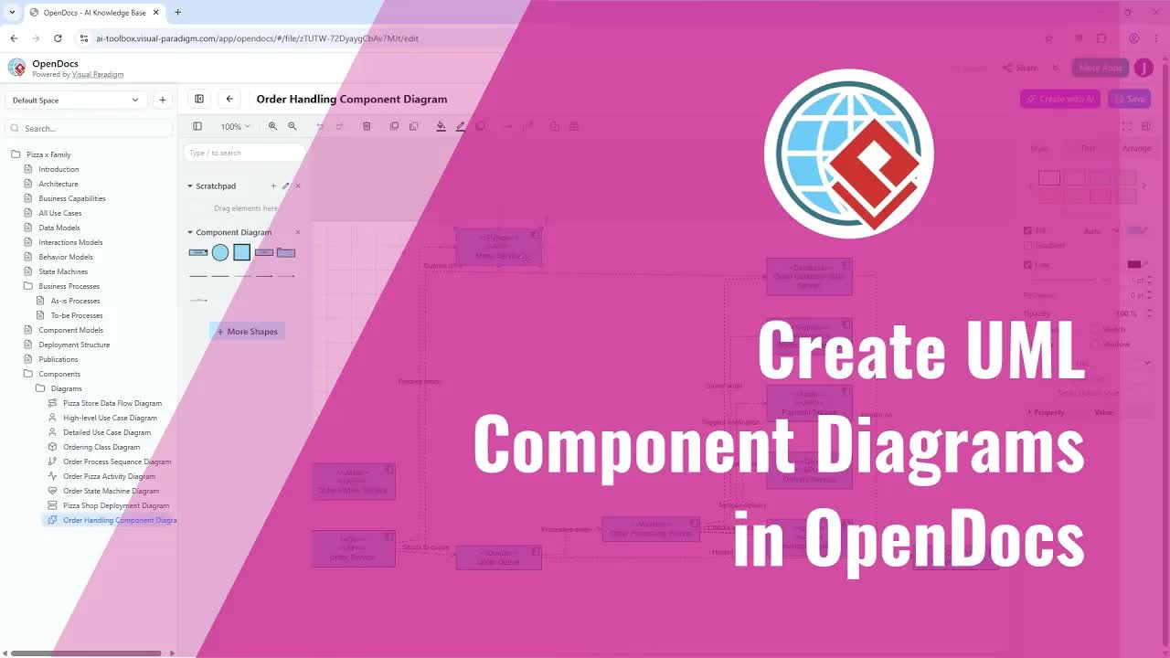 Create UML Component Diagram With AI In VP Online OpenDocs